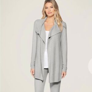 Barefoot Dreams Cozy Chic Lite Sweater Women Medium Gray Coastal Cardi Cardigan